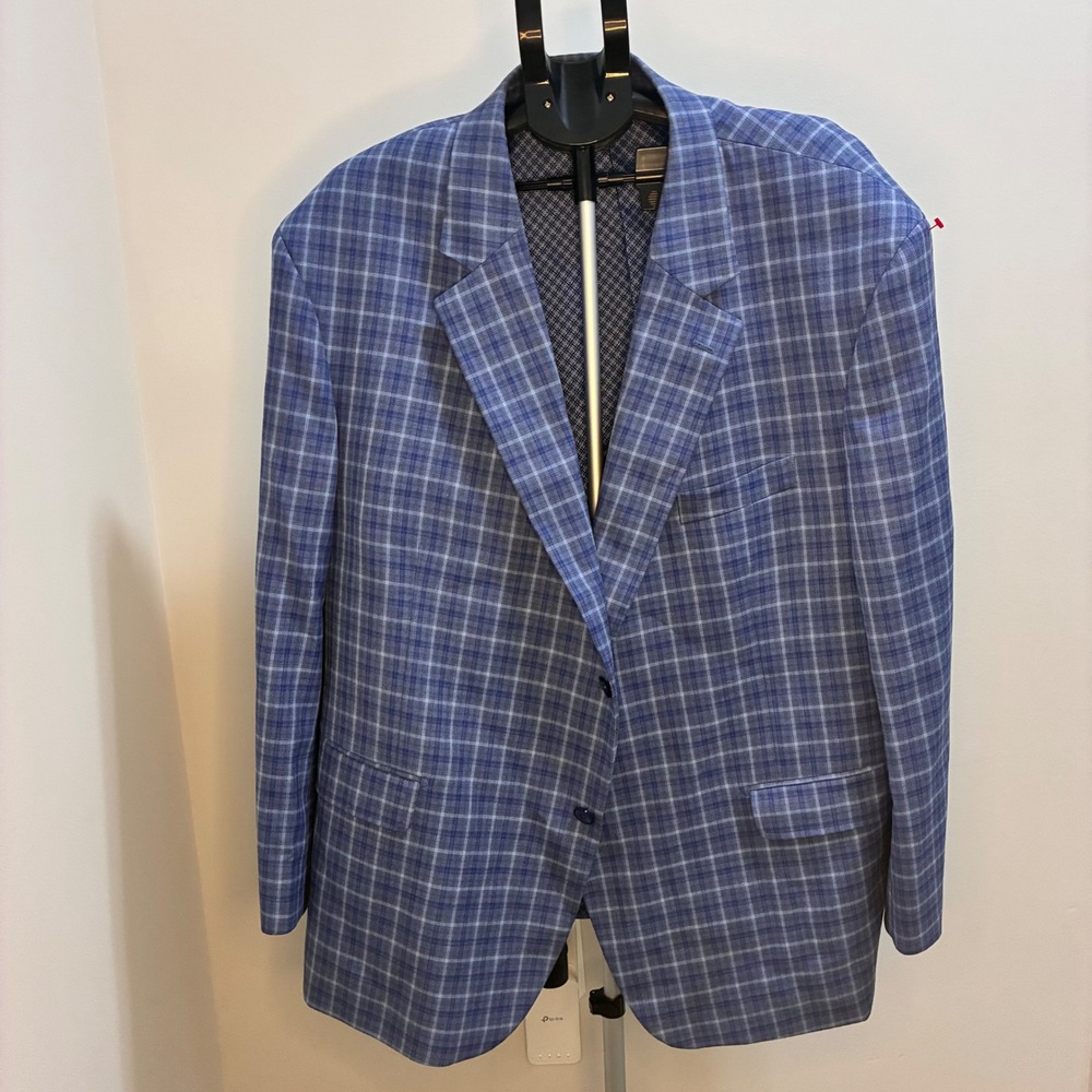 Oak Hill Mens Blue Plaid Blazer Sport Coat 3XL 54R 56R Big and Tall